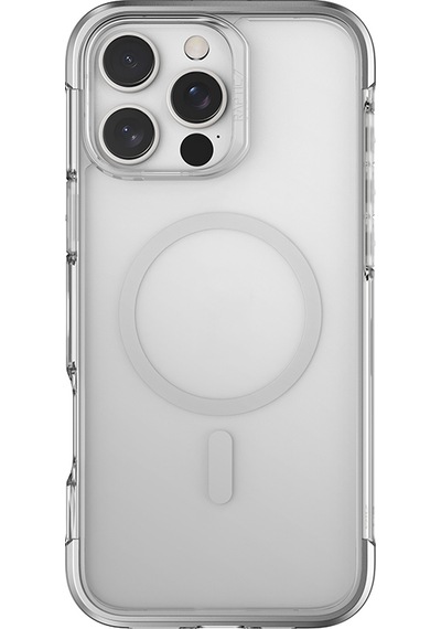 Apple Uyumlu iPhone 16 Pro Kılıf Magsafeli Raptic Air Serisi Airbag Tasarımlı Metal Köşelikli Şeffaf Kapak Gümüş