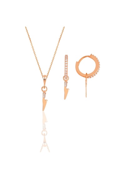 Gümüş Rose Zirkon Taşlı Bıçak Modeli Kolye Ve Küpe İkili Set