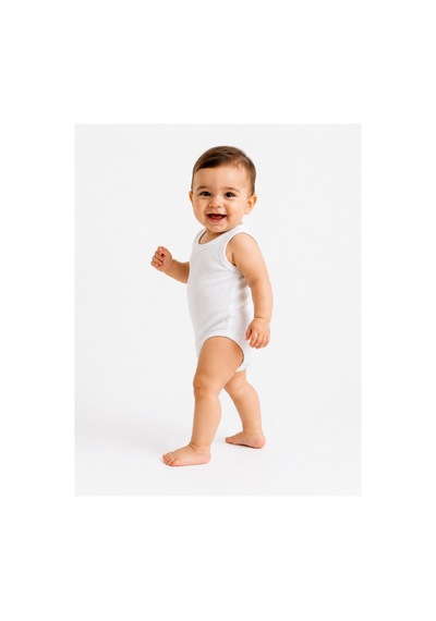 Bebek Atlet Body Pamuklu Ribanalı Çıtçıtlı Kolsuz Bebek Zıbını Beyaz