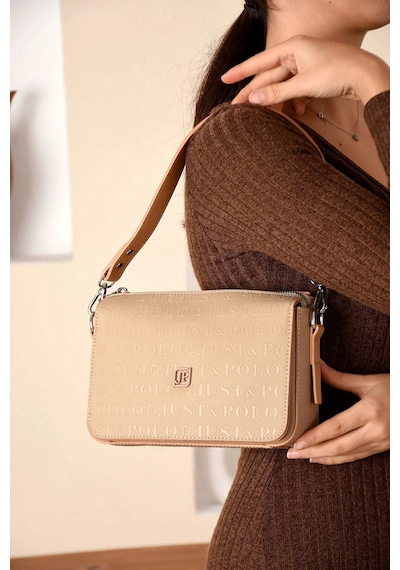 Just Polo Kadın Kabartma Baskılı El Ve Omuz Çantası Shoulder Bag Bej