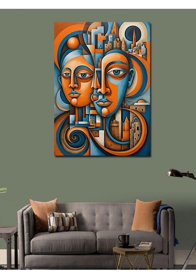 Kanvas Tablo Soyut İnsan Yüzleri Ve Şehir 50cmx70cm
