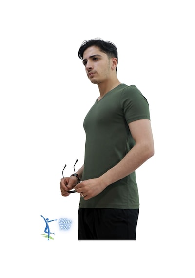 Sermoda Erkek Slim Fit V Yaka Tişört - Dar Kesim Basic Günlük T-shirt Haki