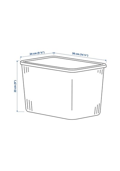 Ikea Rykta Kapaklı Kutu, Şeffaf Gri-mavi, 24x36x23 Cm/14.5 Lt