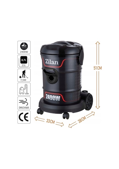 Zilan ZLN2006  2400 W 21 L Profesyonel Elektrikli Torbasız Süpürge