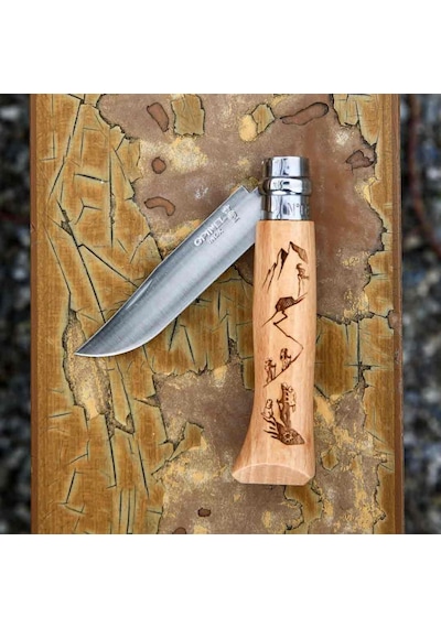 Opinel Kamp İnox No 8 Alpine Macera Kayağı Desenli Paslanmaz Çelik Ç Kahverengi
