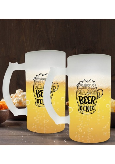 Bk Gift It's Always Beer O'clock Tasarımlı 2’li Buzlu Cam Bira Bardağı