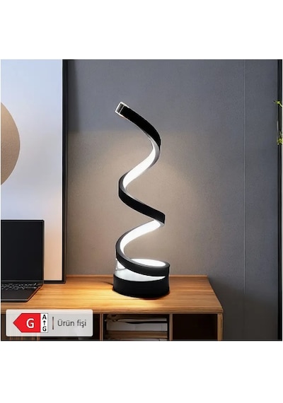 Spiral Led Masa Lambası / Gece Lambası Beyaz - Siyah