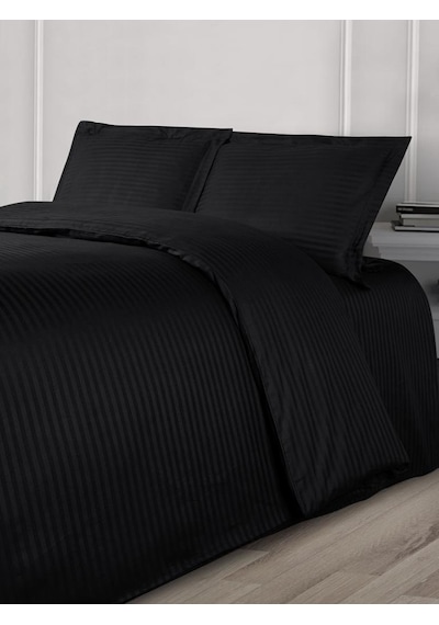 Nevresim Takımı Çizgili Cotton 200x220 Siyah