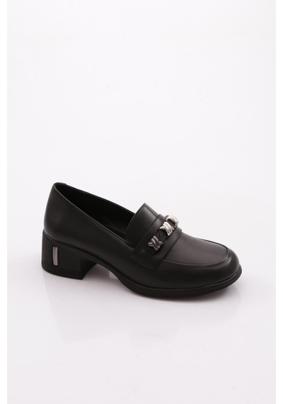 Dgn 603 Kadın Topuklu Loafer Ayakkabı Siyah Napa