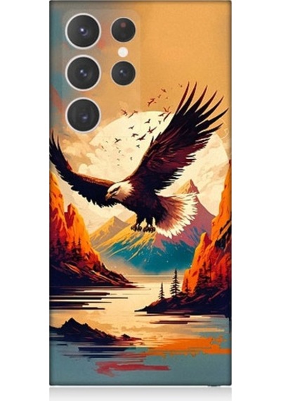 Samsung Galaxy S23 Ultra Uyumlu Uçan Siyah Beyaz Kartal Desenli Silikon Kılıf