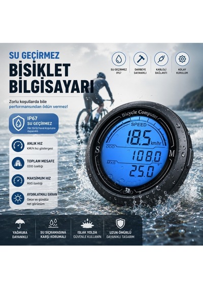 Luve Store Bisiklet Bilgisayarı Km Saati Kablolu Hız Mesafe Ölçer Aydınlatmalı Lcd Ekran Suya Dayanıklı Siyah
