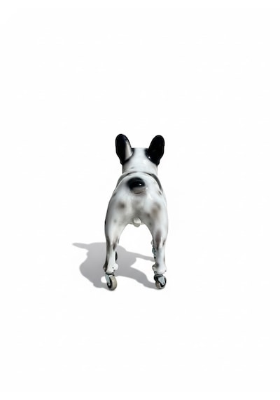 Dev Boyut 60 Cm Tekerlekli French Bulldog Heykeli - Lüks Zemin Dekorasyonu