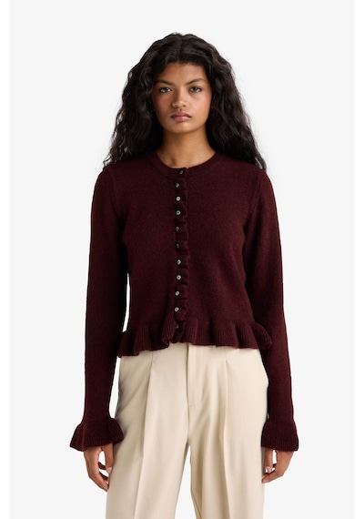 Defacto Regular Fit Bisiklet Yaka Triko Hırka F3888ax25wnbr350 Bordo