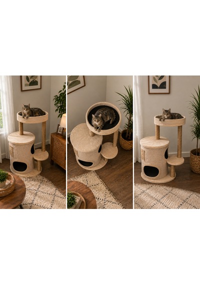 Zen Modern Kedi Evi Tırmalama Direkli Konforlu Kedi Yuvası