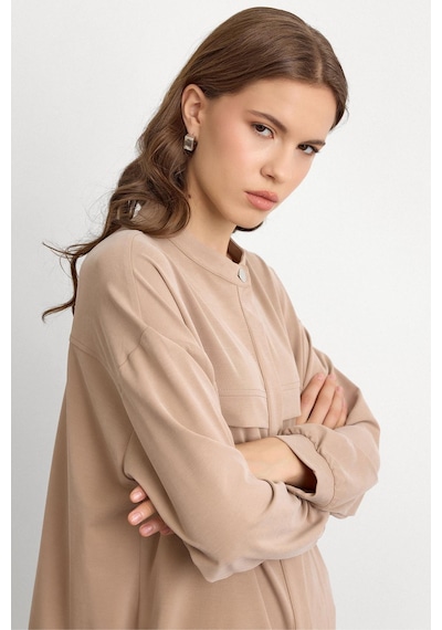 Olcay Bisiklet Yaka Önü Patlı Premium Sweat İkili Takım Bej 9384-tk