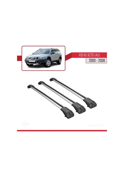 Volvo Xc70 Au 2000-2008 Arası İle Uyumlu Ace-1 Ara Atkı Tavan Barı Gri 3 Adet Bar