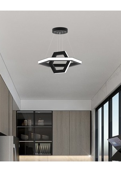 Ciclo Siyah Kasa, Sarı Işık Modern Sarkıt Led Avize Siyah