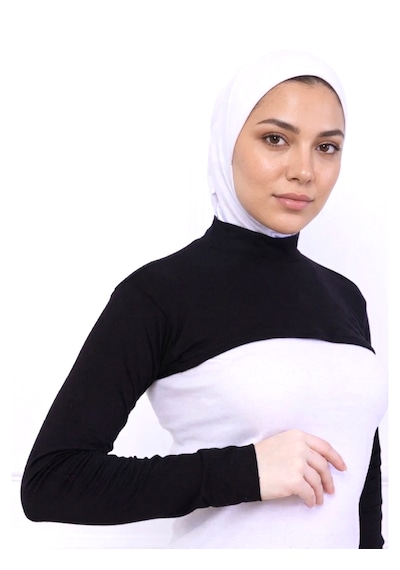 Alivascarf Balıkçı Yaka Boyunluklu Kolluk Siyah - Likralı Dik Yakalı Kadın Body Tesettür Crop Bolero