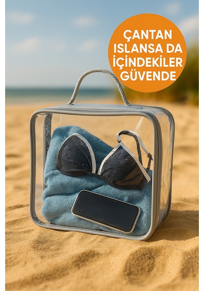 Hig Home Şeffaf Plaj Çantası Su Geçirmez Organizer Çok Amaçlı Kullanım Gri