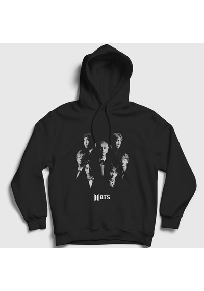 Presmono Unisex Band Bts Kapüşonlu Sweatshirt Siyah