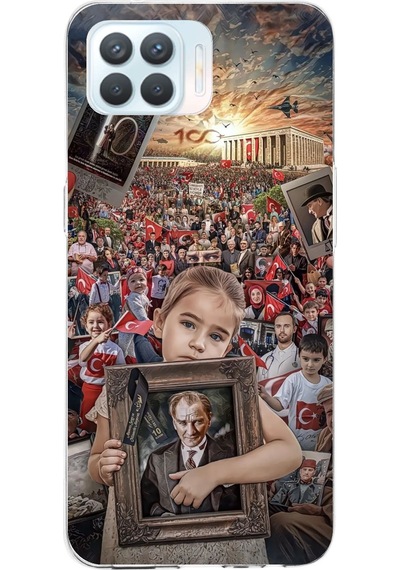 Oppo Reno 4 Lite Uyumlu Anıtkabir Atatürk Portre Baskılı Silikon Kılıf Renkli