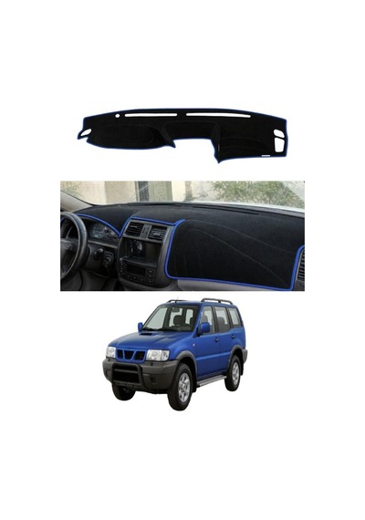 Nissan - Terrano Duz Model 1993-2006 Uyumlu Torpido Koruma Kılıfı - Mavi Şeritli