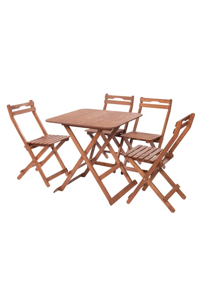 Modermo 4 Kişilik Katlanır Sandalyeli Oturma Grubu - 70x70 Cm Grup B Ceviz