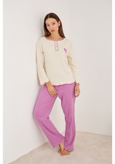 Siyah İnci Örme İnterlok Pijama Takım25226009 Pembe