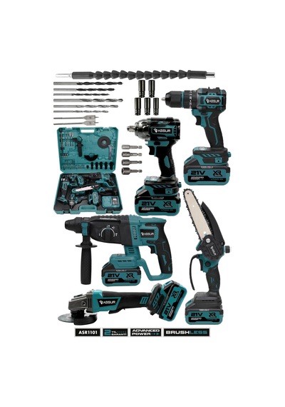 Assur 21V Akülü 5'li Set Kırıcı Delici Hilti Taşlama Somun Sıkma Akülü Vidalama Budama Testeresi - 2256
