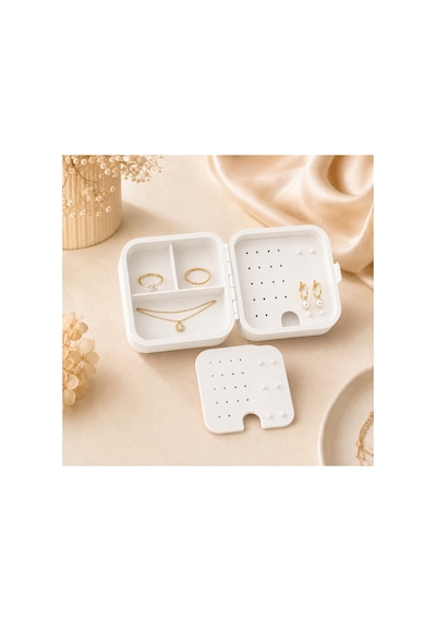 Mini Seyahat Takı Kutusu Küpe Yüzük Kolye Organizeri Bölmeli Taşınabilir 3d Baskı Beyaz
