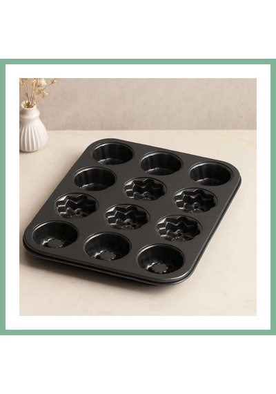 Bşkvirgo 12 Gözlü Metal Muffin Kek Kalıbı - Siyah Bsk2026