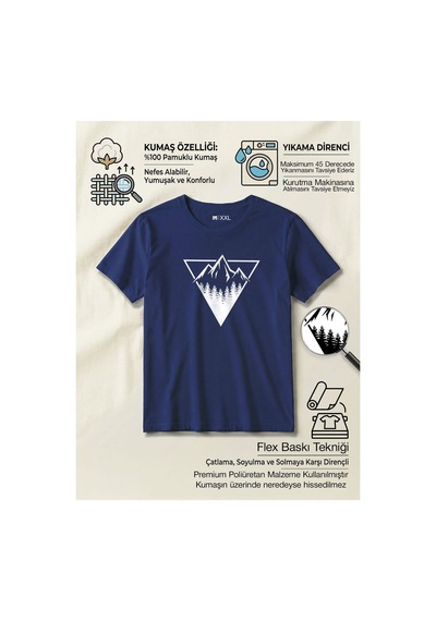 North Whiskers Dağ Ve Orman Temalı T-shirt - %100 Pamuk Lacivert - 874909212 Lacivert - 874909212 Lacivert