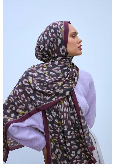 Silk Home Eco Viscose Leopar Desen Şal 6001 Mürdüm-siyah-vizon