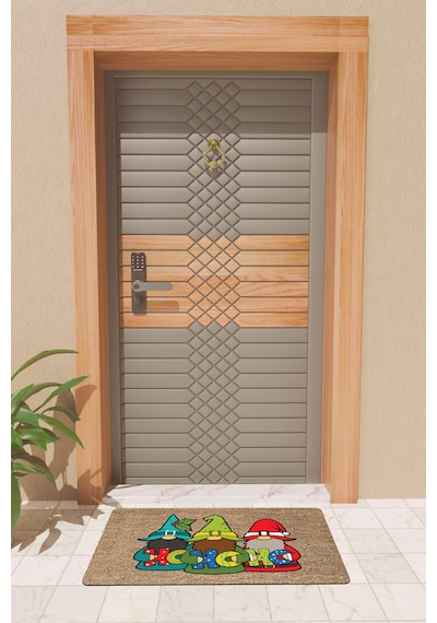 Rugmood Modern Dijtal Baskı Yılbaşı Üç Cüce Ho Ho Ho Yeni Yıl Kapı Önü Paspası Çok Renkli