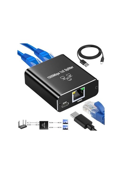 Ethernet Splitter 1 İla 2, Gigabit Ağ Bölücü, Rj45 Lan İnternet Bölücü, Bilgisayar, Anahtar, Yönlend