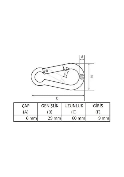 Galvanizli Karabina, 6 Mm, Askı, Çengel, Kanca, Anahtarlık