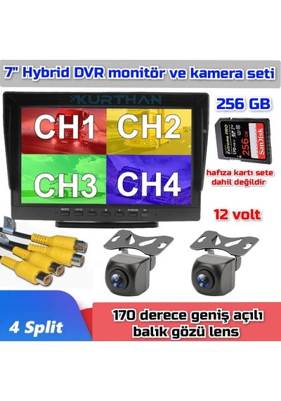 7 İnç Hybrid Dvr Monitör Ve 2 Adet170 Derece Açılı Kamera Set12v