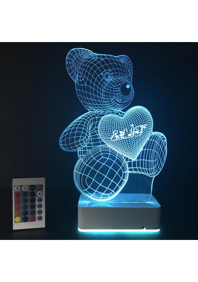 Kişiye Özel 3D Aşk Ayıcık Masaüstü Led Lamba