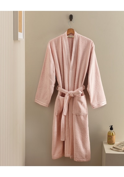 Madame Coco Maynor %100 Pamuk Floşlu Unisex Bornoz - Pudra 8684427305942 Çok Renkli