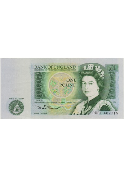 Birleşik Krallık 1 Pound 1981-84 Pick 377b Kraliçe Iı. Elizabeth-ingiltere. Çilaltı.