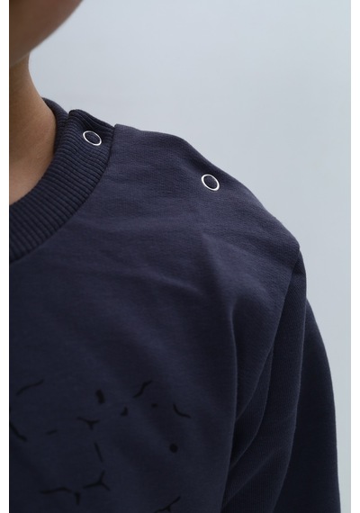 Toontoy Kids Toontoy Erkek Çocuk Çıtçıtlı Köpek Balığı Baskılı Sweatshirt Füme