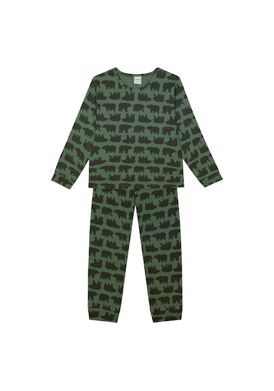 Antebies Organik Gots Sertifikalı Orman Ayıları Desenli, Uzun Kollu Erkek Çocuk Pijama Takımı Yeşil