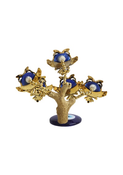 Feng Shui Nazar Boncuğu Çiçeği Hayat Ağacı Biblo Servet Çakra Şans Ağacı Mavi Göz Baykuş 15 Cm.