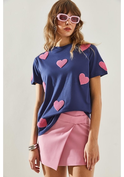 Shade Kadın Süzene Kalp Nakışlı Basic T-shirt 60251208 - Lacivert
