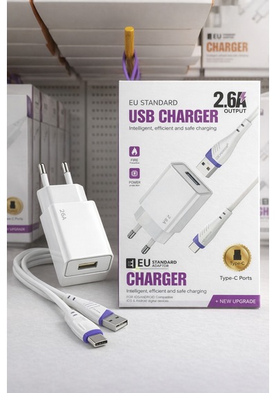 2.6a Usb Sarj Adaptoru + Type-c Sarj Kablosu Eu