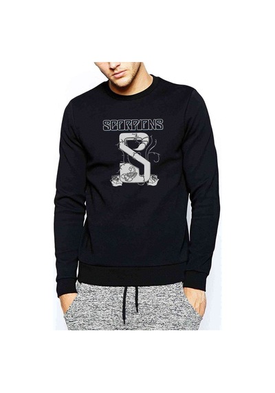 Sucorpions Metal Rock Muzik Baskılı Siyah Erkek Sweatshirt (528806842)