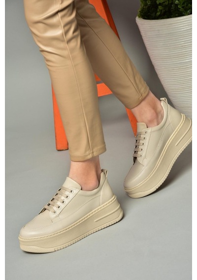 Fox Shoes P274117509 Bej Yüksek Tabanlı Kadın Spor Ayakkabı Sneakers Bej