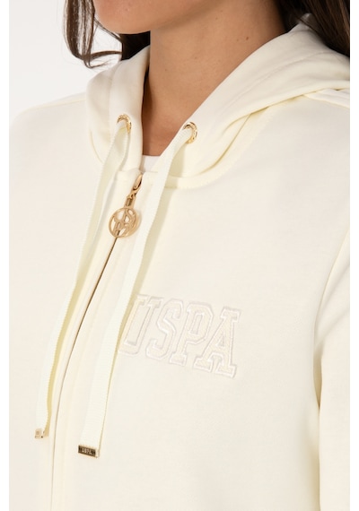 U.S. Polo Assn. Kadın Krem Fermuarlı Kapüşonlu Sweatshırt 50307714-VR256