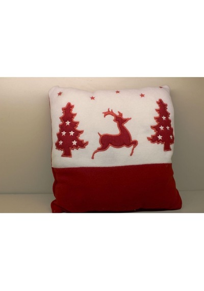 Işık Kasabası 65 Geyikli Noel Yastığı Yılbaşı Yastığı Kırmızı 15 X 25