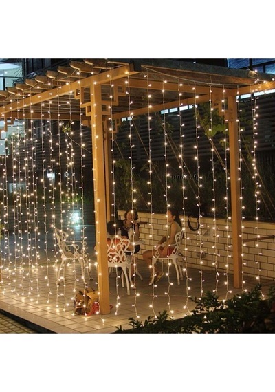 3x2 Metre Perde Led Animasyonlu 12 Saçaklı 240 Ledli Fişli 8 Fonksiyonlu Sarı